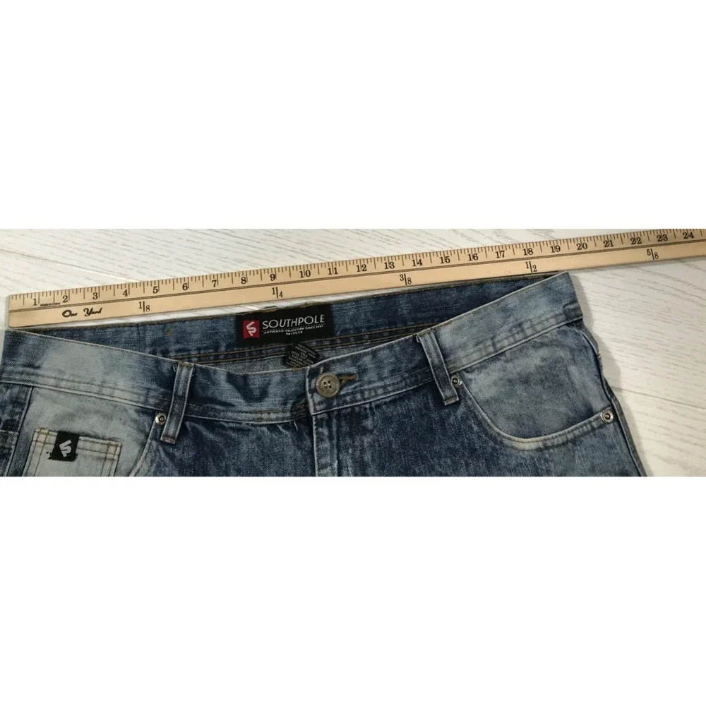 Southpole Jeans Men 38x34 Blue Acid Wash Grunge Moto Distressed 100% Cotton Y2K